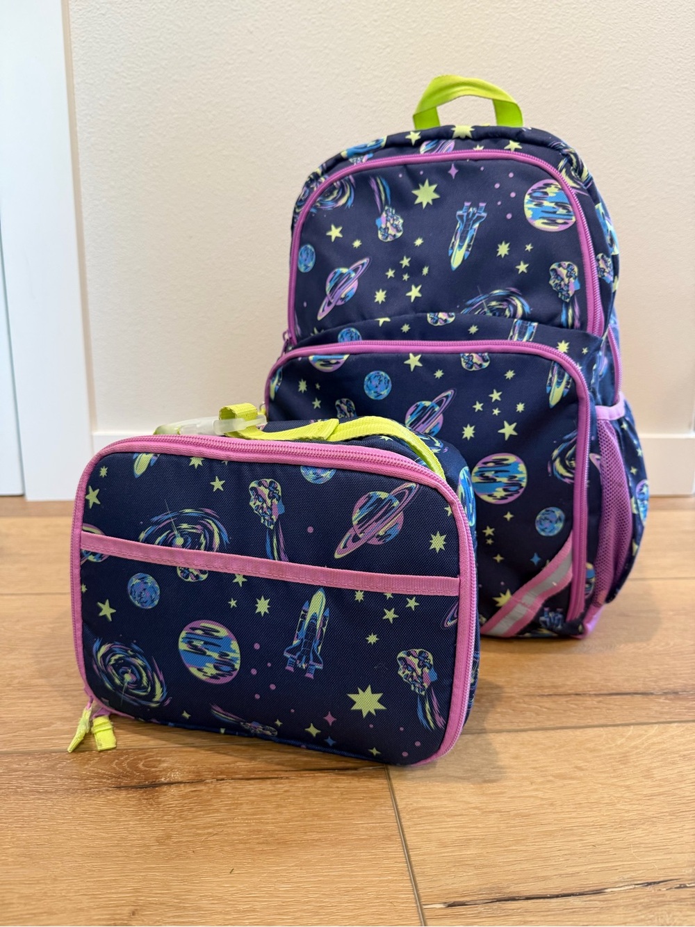 Cat and Jack Backpack & Lunch Bag Set - Navy with Pink & Neon Yellow